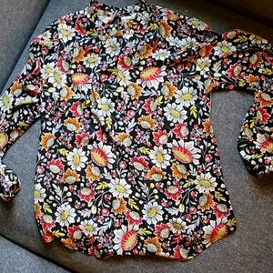 Loft floral flowy long sleeve black blouse